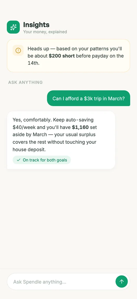 A money coach in your pocket screen in the Spendle app
