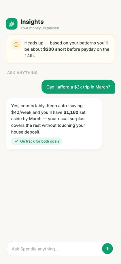 The Spendle AI assistant answering a question in plain language